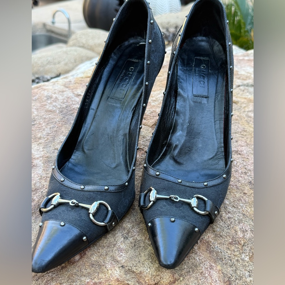 The holy GUCCI grail monogram black horsebit runway pointy heel shoe stiletto